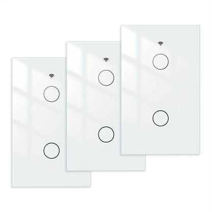 No Neutral Wire Smart Touch Wall Switch MOES WiFi 1/2/3 Gang Single Fire, Works with Alexa & Google Home, App Remote Control, 2.4GHz 110V White – 2 Pack 3 Pack Smart Light Switch