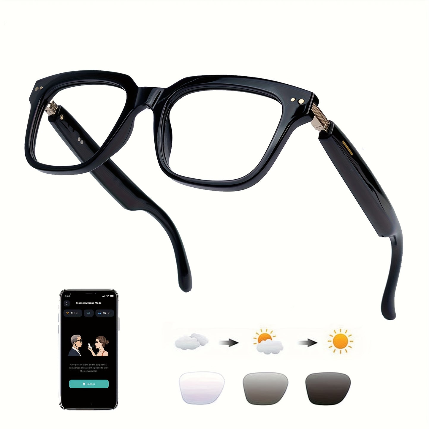 AI Smart Glasses with Real-Time Translation for 160+ Languages, ChatGPT Voice Assistant, HD Calls & Hi-Fi Music – Open-Ear Audio Glasses for Men & Women