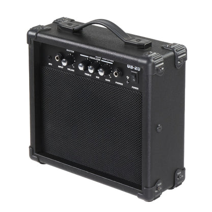 20W Electric Bass Guitar Amplifier with 6.5-Inch Speaker, Volume Treble Bass Middle Controls, Headphone Output Jack, AUX Input for MP3, Portable Practice Amp for Beginner & Home Studio Use