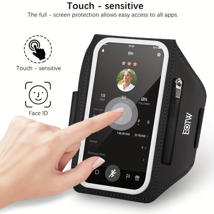 Running Armband Phone Case Waterproof Sweatproof with Touch Screen Face ID Access & Storage Pocket - Adjustable Lightweight Arm Band for Running Jogging Gym Workout Cycling for iPhone Samsung Android