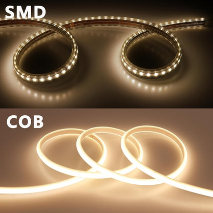 COB LED Strip Lights 10M 33ft 110V Connectable High Brightness Flexible Rope Light – No Dark Spots Indoor Outdoor Ceiling Kitchen Cabinet Closet Landscape Decor White Warm White