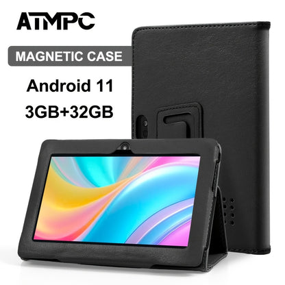 ATMPC 7 Inch Android 11 Gaming Tablet with Magnetic Case | 3GB RAM 32GB ROM 128GB Expandable, Quad-Core, HD IPS Display, 2.4GHz Wi-Fi, Bluetooth, Mini Tablet PC for Kids School Office Gaming