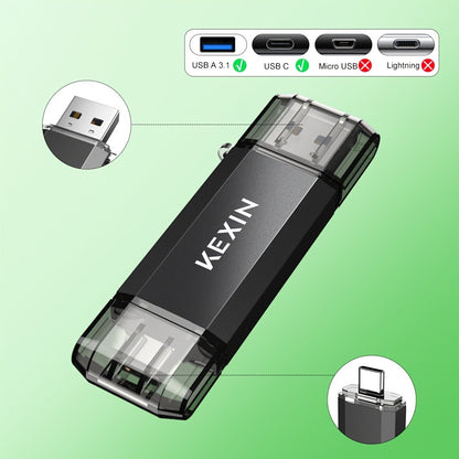 2-in-1 USB Type-C Flash Drive Rotatable Memory Stick for iPhone Android PC – Dual Connector OTG Thumb Drive 32GB 64GB 128GB Compatible with Phones Tablets Computers