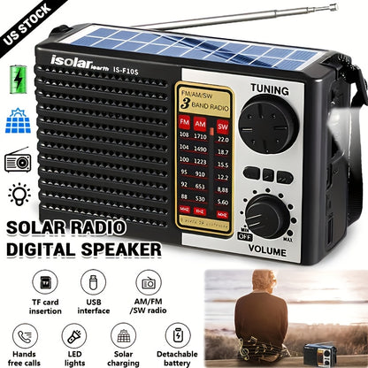 Rechargeable Solar Radio Speaker FM AM Portable Outdoor Radio with MP3 Player Flashlight Adjustable Volume for Camping Hiking Emergency Outdoor Activities Survival Gear Gift for Men