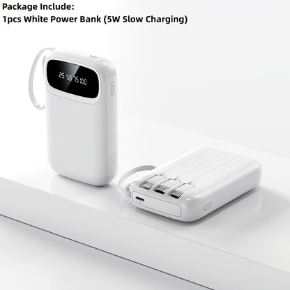Portable Charger 10000mAh with Built-In 3 Cables Lightning USB-C Micro-USB 22.5W Super Fast Charging Cute Cartoon Mini Power Bank for iPhone Android Travel Backup Battery – Purple Black Red White