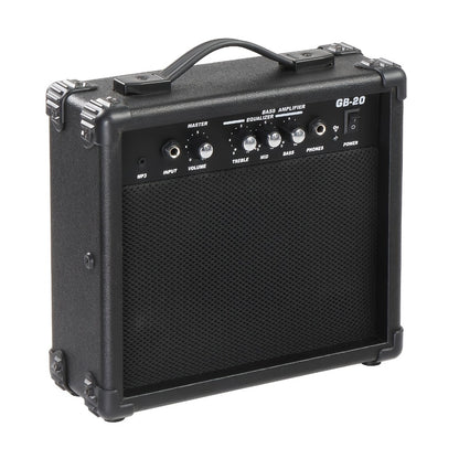 20W Electric Bass Guitar Amplifier with 6.5-Inch Speaker, Volume Treble Bass Middle Controls, Headphone Output Jack, AUX Input for MP3, Portable Practice Amp for Beginner & Home Studio Use