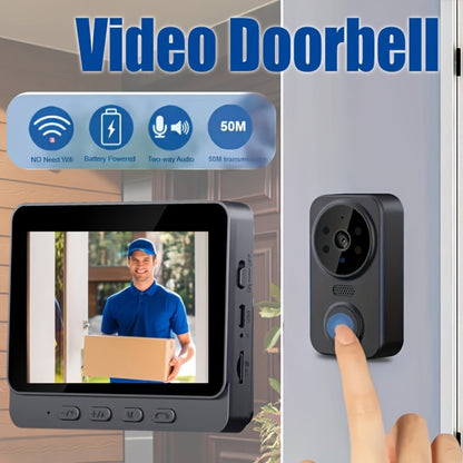 170° Wide Angle Video Doorbell Camera 1080P with 4.3" HD Monitor - No WiFi No App No Subscription, 850nm Night Vision, USB-C Rechargeable, 128GB SD Card Option, Two-Way Audio