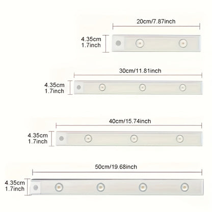 Motion Sensor Cabinet LED Strip Light USB Rechargeable 1400mAh - 3 Color Dimmable Wireless PIR Auto On Off 4 Sizes for Kitchen Wardrobe Wine Cabinet Shoe Cabinet Closet Bedroom Night Light