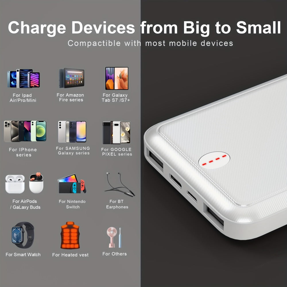 Outdoor Travel Portable Charger 10000mAh 5V/2A Battery Pack, Compact Backup Power Bank for Smartphones Tablets Heated Vest Heated Jacket Heated Clothes, Lightweight USB Charger for Men Women – Black & White