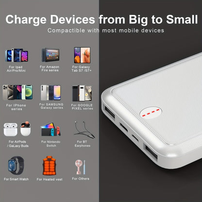 Outdoor Travel Portable Charger 10000mAh 5V/2A Battery Pack, Compact Backup Power Bank for Smartphones Tablets Heated Vest Heated Jacket Heated Clothes, Lightweight USB Charger for Men Women – Black & White
