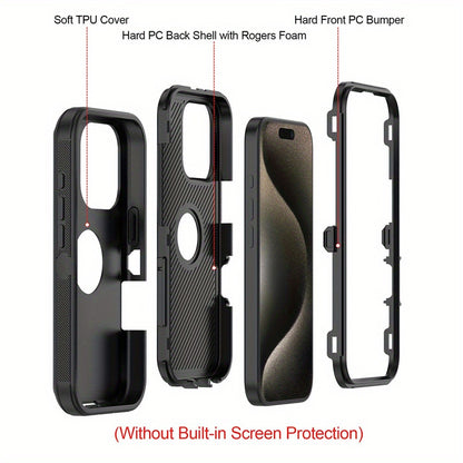 Rugged iPhone 16 Pro Max Case Hybrid Armor Dual Layer TPU PC Shockproof Drop Protection – Heavy Duty Wireless Charging Compatible Cover for iPhone 16 Pro 16 Plus 16 – Black Orange Blue Purple Green