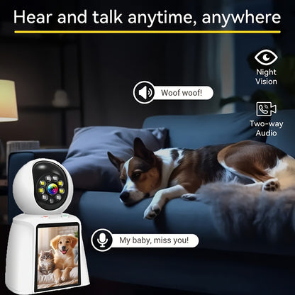 Pet Camera with 3-Inch Screen 1080P WiFi Indoor Home Security Camera for Baby & Kids Monitor, Video Calling, Two-Way Talk, 24/7 Recording & Motion Sensor Detection – Cat Dog Smart Surveillance with Speaker