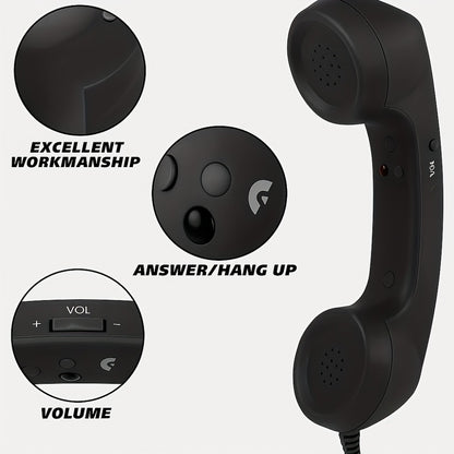 Retro Phone Handset for Smartphone Tablet & Computer – Hands-Free Calling, Volume Control, Clear Sound, 3.5mm & Type-C Compatible, iPhone Android, Multiple Colors, Great Senior Gift