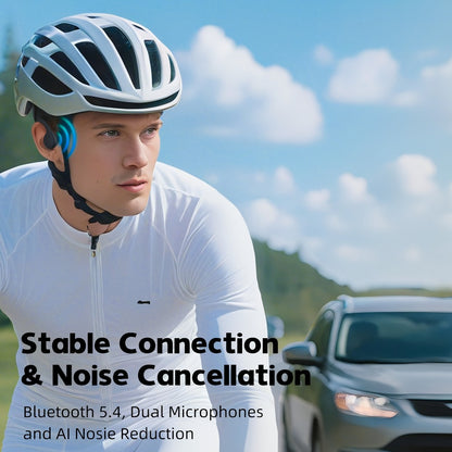 Open-Ear Bone Conduction Headphones 12H Playtime Wireless with Microphone Black Blue Sports Headset for Running Gym Workout Cycling Hiking Ambient Awareness Birthday Gift
