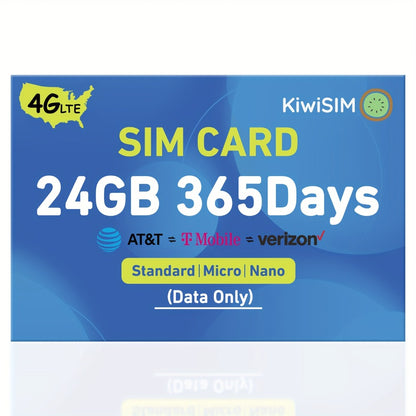 Prepaid Data SIM Card USA 4G LTE KIWISIM Auto-Switch AT&T & T-Mobile – No Contract No Monthly Fee, 6GB 8GB 24GB Plans for Security Cameras GPS Trackers Mobile Hotspots IoT Tablets Smartwatches
