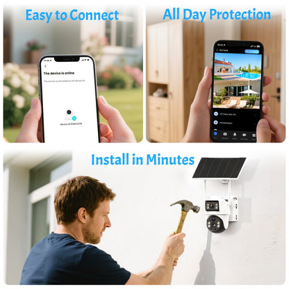 8MP 4G LTE Solar Security Camera Dual Lens PTZ 360° – No WiFi Needed, SIM Card Included, PIR Motion Detection, Full-Color Night Vision, Two-Way Audio, App Control, Outdoor Home & Farm Surveillance