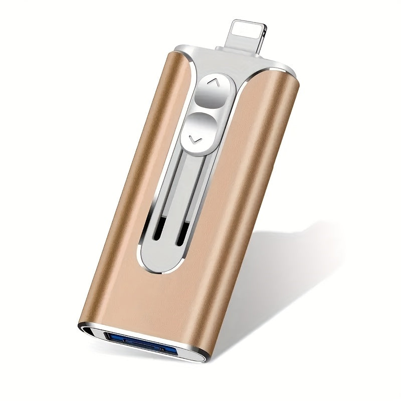 4-in-1 iPhone Flash Drive USB 3.0 OTG Photo Stick 128GB 256GB, Lightning USB-C USB-A iPad Connector Memory Stick with Backup Function Compatible with iPhone iPad Android Laptop & PC – Gold Pink Silver Blue