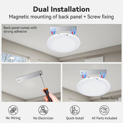 Wireless LED Ceiling Light with Motion Sensor 2 Pack - 5500mAh Rechargeable, Remote Control, 3 Brightness Modes, Magnetic Mount, No Wiring for Living Room, Kitchen, Bathroom, Hallway & Corridor