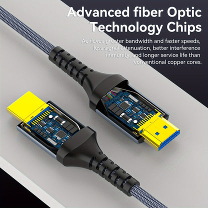 Long Fiber Optic HDMI Cable 32FT 50FT 65FT 100FT – HDMI 2.1 48Gbps 8K60Hz 4K120Hz HDR eARC HDCP 2.2 Slim Braided Cord, No Signal Loss, Compatible with PS5 Xbox TV Monitor Projector