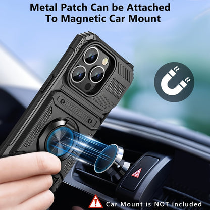 360° Metal Stand iPhone Case with Dual Card Slot Heavy Duty Shockproof Hard Shell Cover for iPhone 16 15 14 13 11 Pro Max Plus 8 7 Series – Rotating Kickstand Wallet Phone Case