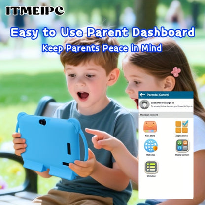 Kids Tablet 7 Inch Android 14 WiFi 6 4GB RAM 32GB ROM Dual Camera Parental Control Pre-installed Learning Apps HD Screen Protective Case Type-C Charging for Children Learning Entertainment