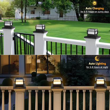 Solar Post Cap Lights for Fence Deck 6 Pack - Outdoor Bright LED Waterproof Auto Dusk to Dawn for Garden Porch Patio Stair Railing Newel Post Driveway Pillar Decoration