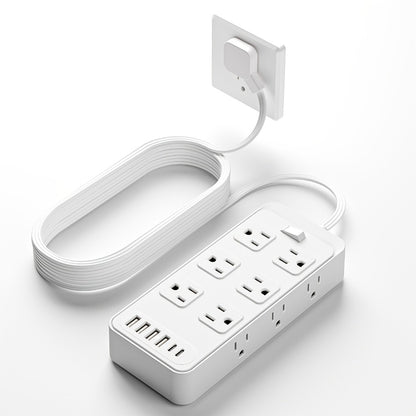 Flat Plug Power Strip 18-in-1 Fire-Resistant Surge Protector with 12 AC Outlets & 6 USB Ports (4 USB-A & 2 USB-C), 5ft Extension Cord, Charging Station for Home, Office & Travel