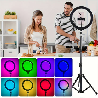 Selfie Ring Light Desk 12 Inch with Phone Holder 360 Rotating Pan Head Desk Tripod 17 RGB Lighting Modes for iPhone Android TikTok YouTube Makeup Video Calls