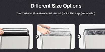 Touchless Trash Can with Motion Sensor 18.5 Gallon 60L – Soft-Close Lid | Brushed Stainless Steel | Bag Holder | Low Battery Alert | Hands-Free Smart Garbage Bin for Kitchen Office Bedroom RV