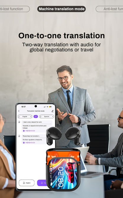 131 Language AI Translator Headset HTC NE20 Wireless 6.0 Smart LCD Touch Screen Gaming Mode Long Battery Life Compatible with PC Phone Tablet for Travel Business Gaming Everyday Use Lightweight