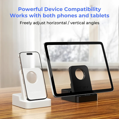Magnetic Wireless Speaker Stand with Emergency Charging – 360° Adjustable Foldable Phone Holder, Portable Bluetooth Speaker, Compatible with iPhone & Android, for Home, Travel & Office