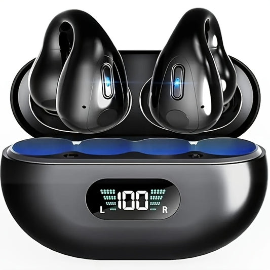 Menzluio Bone Conduction Headphones 48H Playtime HiFi Stereo Active Call Noise Canceling Wireless Open-Ear Headset for iPhone Android Sports Running Cycling Outdoor Awareness