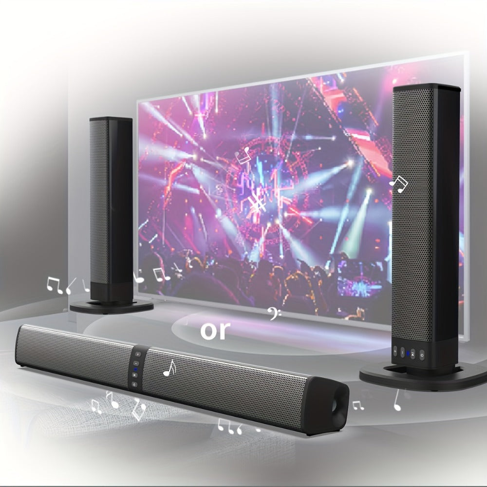 Sound Bar with 4 Subwoofers 20W Hi-Fi Wireless Surround Sound System Bluetooth 5.0 TWS Wall Mountable EQ Modes AUX USB TF FM for TV Computer Gaming Home Theater