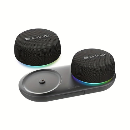 Portable Dual Speaker with Charging Base, 60-Hour Super Long Battery Life, Strong Bass Stereo Surround Sound, Compact Wireless Speaker for Computer Laptop Mobile Phone Desktop Home Office