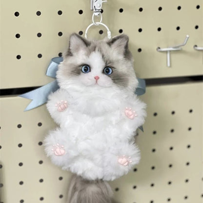 Fluffy Pipe Cleaner Cat Keychain DIY Kit 2pcs Handmade Kawaii Cat Charm Craft Set – Orange Cat & Gray Cat Material Kit Gift for Girls Girlfriend Cat Lovers Beginners