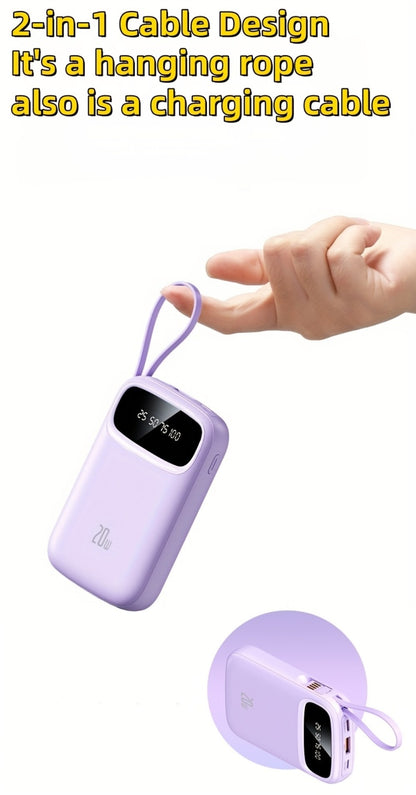 Portable Charger 10000mAh with Built-In 3 Cables Lightning USB-C Micro-USB 22.5W Super Fast Charging Cute Cartoon Mini Power Bank for iPhone Android Travel Backup Battery – Purple Black Red White
