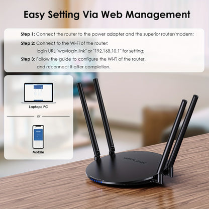 WAVLINK AC1200 WiFi Router 3-in-1 Dual Band 1200Mbps - 4x5dBi Antennas, Gigabit WAN LAN, Router Access Point Repeater Mode, Covers 1500 Sq Ft, Supports 128 Devices, WPA2 Security, Easy WPS Setup