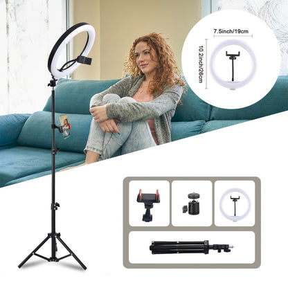 Desk Tripod Ring Light 10 12 Inch with Phone Stand, Adjustable Height 15 to 43 Inches, Dimmable LED Circular Light for Selfie Photography, Makeup, YouTube, TikTok & Live Streaming