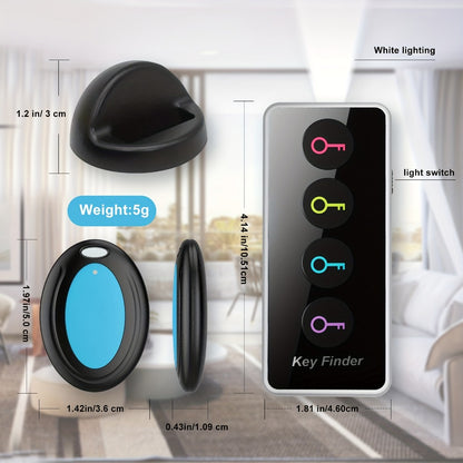 RF Key Finder 4 Receivers No App Required – Wireless Item Locator 131ft Range with LED Flashlight, Easy for Seniors, Find Keys Phones Wallets TV Remotes, Batteries Included
