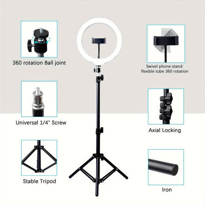 Selfie Ring Light 10/12 Inch with 42-Inch Retractable Tripod Stand | USB Powered, Cold Shoe Mount, Compatible with Smartphone, Camera & Webcam for YouTube, Instagram, TikTok & Live Streaming
