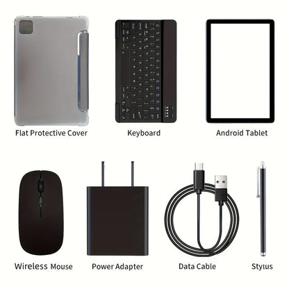 PRITOM 10.1 Inch 2-in-1 Android 14 Tablet with Keyboard Mouse Stylus Case – 8-Core, 4GB RAM 128GB ROM, 8MP Dual Camera, 8000mAh Battery, IPS HD Display, WiFi Tablet PC Black