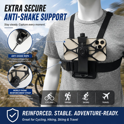 Chest Mount Harness for GoPro Hero 13 12 11 10 9 8 – Adjustable POV Chest Strap for Insta360 X4 X3 DJI Osmo Action 4 3 iPhone Samsung Phone – Hands-Free Camera Holder for Bike Kayak Fishing Hiking Vlog