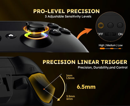 Wireless Gaming Controller Touchscreen PC PS4 Switch Android iOS - 4 Programmable Buttons Rapid Fire 6-Axis Gyroscope Dual Vibration RGB Lighting Bluetooth Gamepad for All Platforms