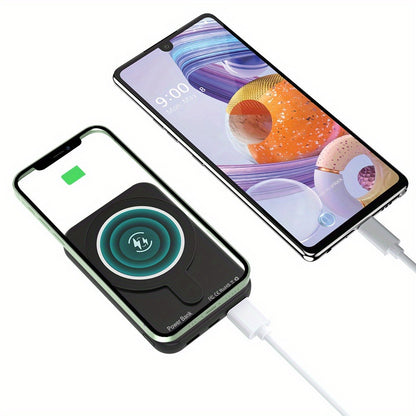 10000mAh Magnetic Wireless Power Bank Mini Portable Charger – Fast Wireless & Wired Charging, Dual USB Ports, Compatible with iPhone 15/14/13/12 MagSafe & All Qi-Enabled Devices, Black/Pink