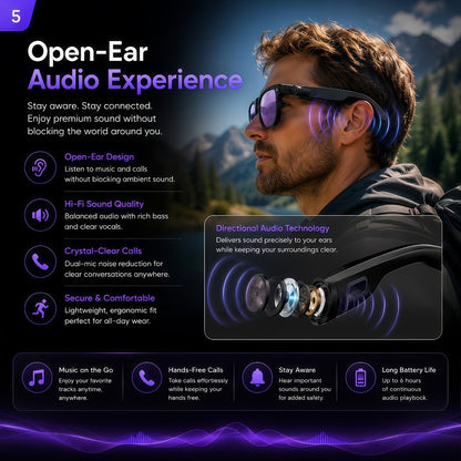 AI Smart Glasses Real-Time Voice Translation 100+ Languages - 2MP HD Camera, Bluetooth Calling & Music, Hands-Free Recording, Black & Clear Lens, Wearable Tech