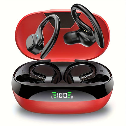 Sport Ear Hook Wireless Earbuds Bluetooth 5.4, Open-Ear Sports Earphones with Mic, 24H Playtime, LED Display Charging Case, Running Fitness Earbuds for Men Women, Black
