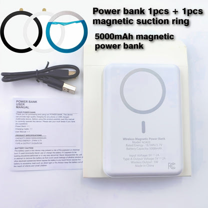 Magnetic Wireless Power Bank 5000mAh Dual Mode – 5W Wireless & 10W Wired Output, USB-C In/Out, Portable Mini Charger for iPhone 17 16 15 14 Android Samsung, Slim Pocket Travel Battery Pack