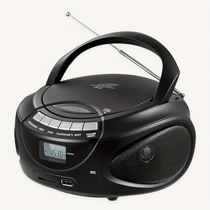 Portable CD Player Boombox with AM FM Radio Dual Stereo Speakers, Aux Input USB TF Card MP3 Player, Earphone Jack, A-B Repeat, Plug & Play 120V, Multi-Function Home & Outdoor CD Boombox