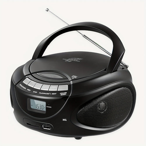 Portable CD Player Boombox with AM FM Radio Dual Stereo Speakers, Aux Input USB TF Card MP3 Player, Earphone Jack, A-B Repeat, Plug & Play 120V, Multi-Function Home & Outdoor CD Boombox