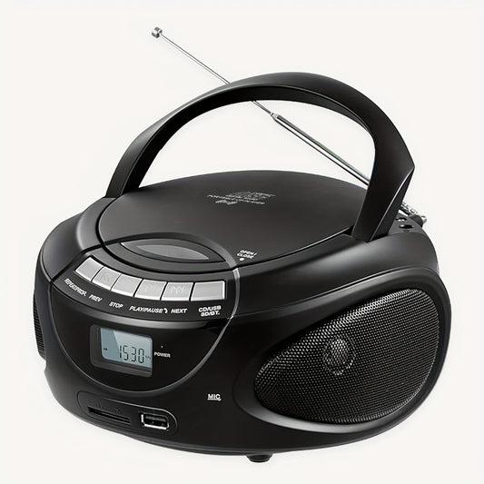 Portable CD Player Boombox with AM FM Radio Dual Stereo Speakers, Aux Input USB TF Card MP3 Player, Earphone Jack, A-B Repeat, Plug & Play 120V, Multi-Function Home & Outdoor CD Boombox